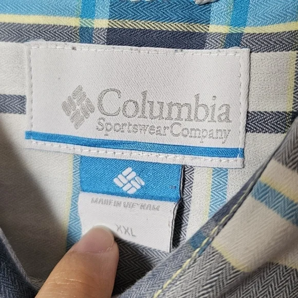 Columbia cotton plaid blue long-sleeve button-down camping outdoors shirt Sz XXL - Picture 3 of 9